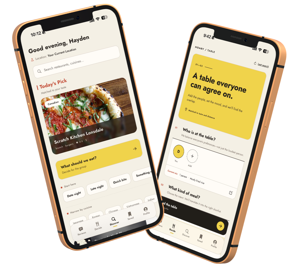 Nomby app mockup